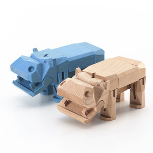 Morphits ® Hippo Wooden Toy Playset Puzzle Natural and Light Blue