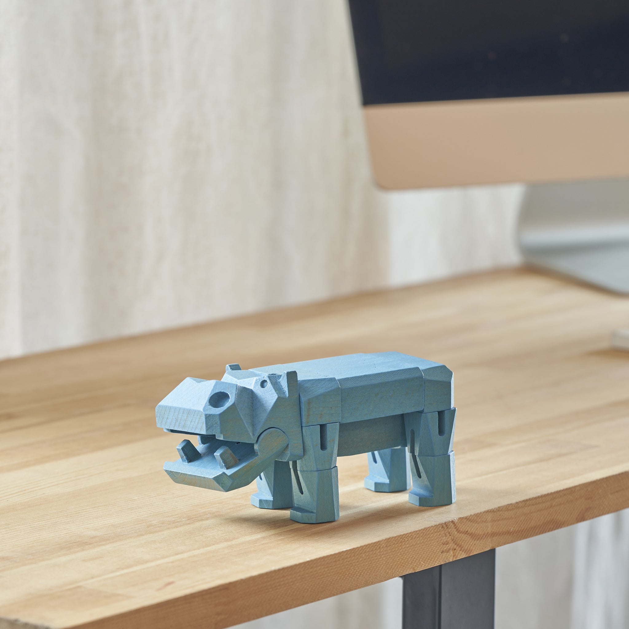 Morphits ® Hippo Wooden Toy Playset Puzzle Light Blue Computer
