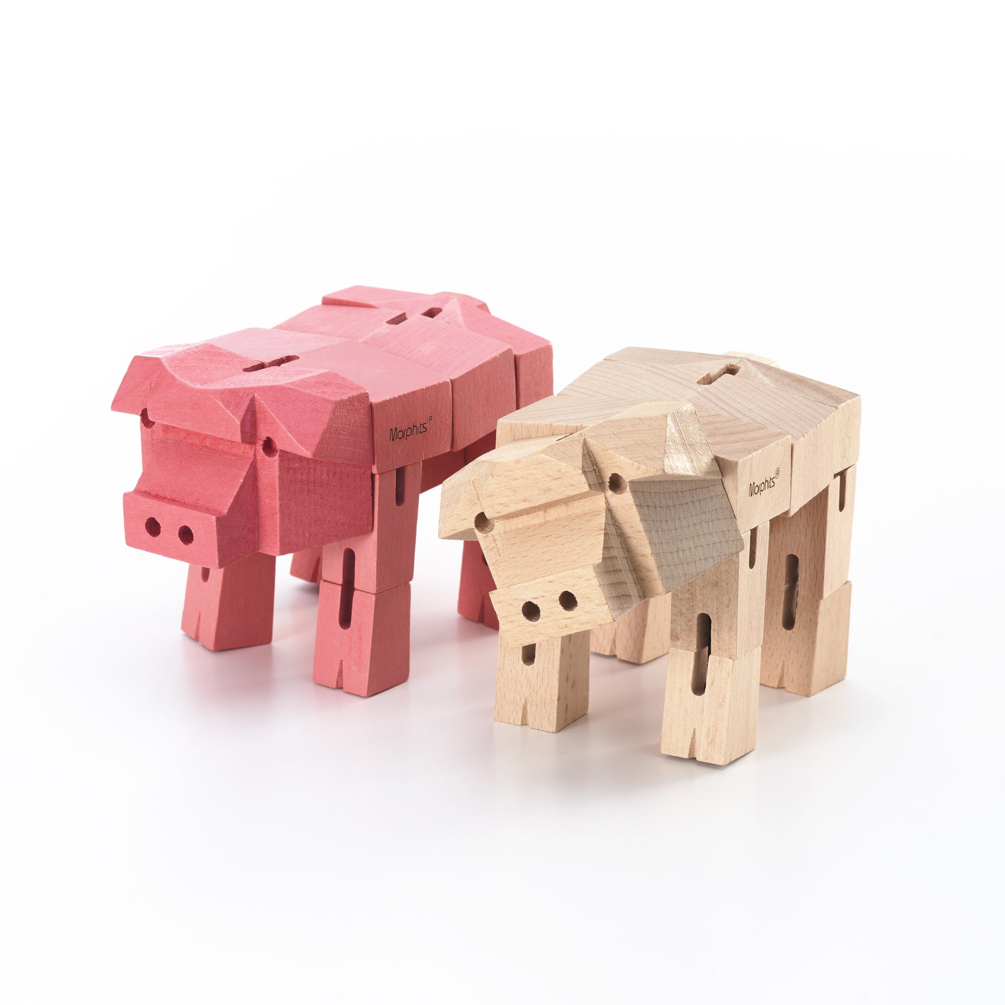 Morphits ® Pig  Wooden Toy Playset Puzzle Pink and Natural
