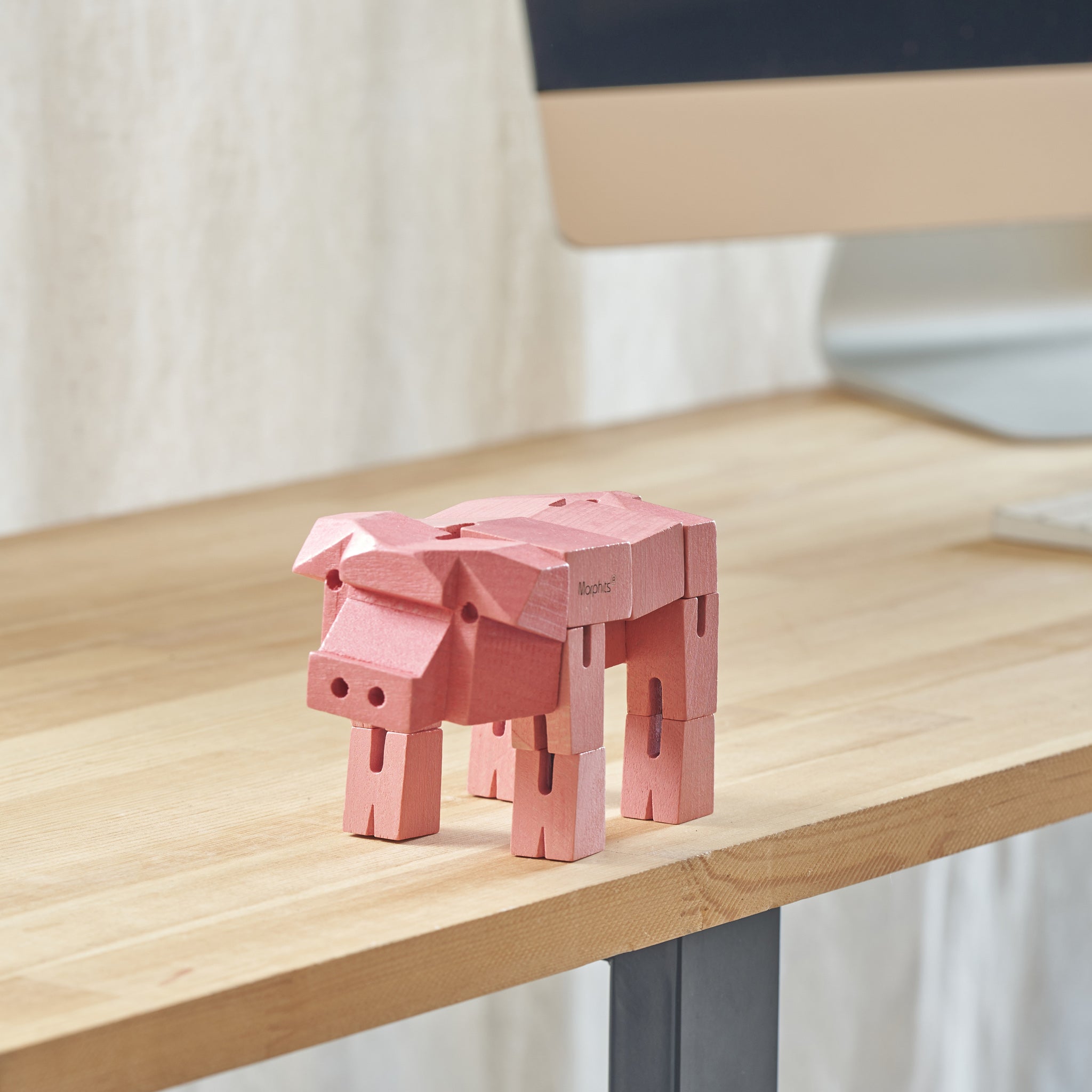 Morphits ® Pig  Wooden Toy Playset Puzzle Pink Computer
