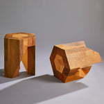 ギャラリービューアに画像をロードし、Yosegi Pair Stool - Jindai Cedar Edition -Furniture-Yoshiaki Ito Design japanese furniture style One side
