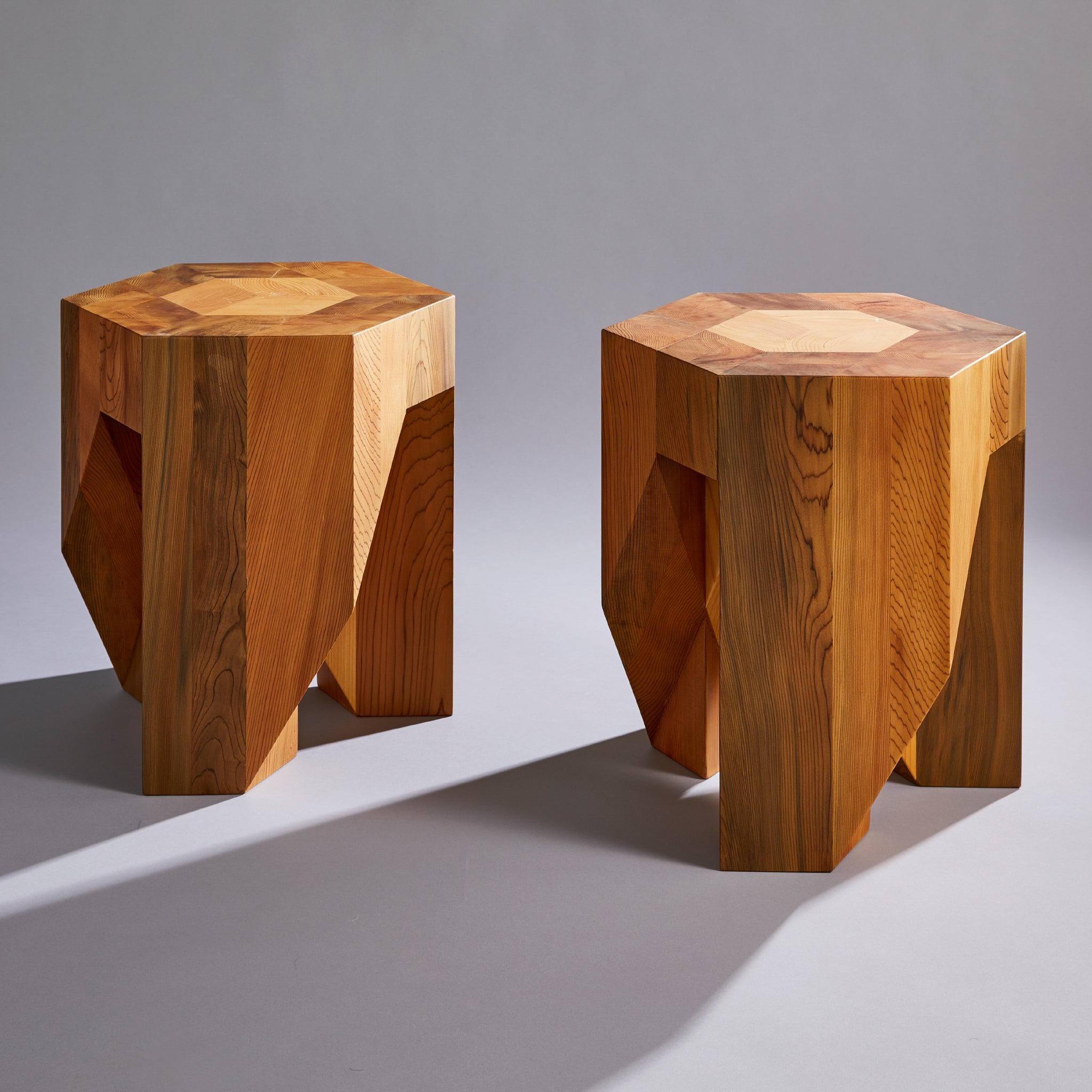 Yosegi Pair Stool - Jindai Cedar Edition -Furniture-Yoshiaki Ito Design japanese furniture style  